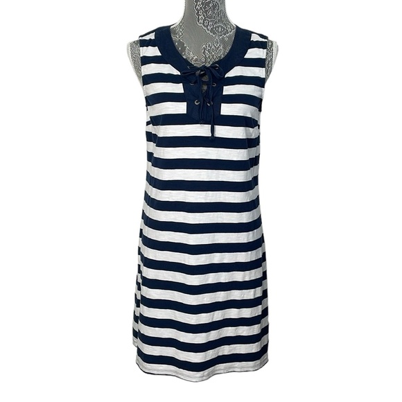 Tommy Bahama Size Small cotton with Linen trim blue and white striped midi dress - Picture 1 of 7